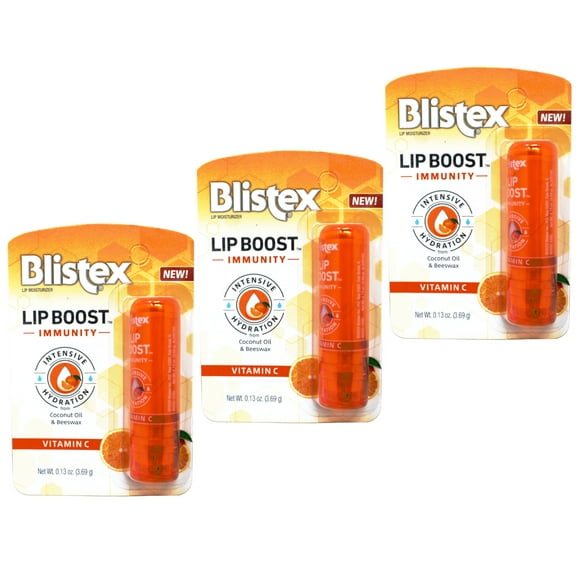 3 Pack - Blistex Lip Boost Immunity, Lip Balm, Intensive Hydration, Vitamin C, Coconut Oil & Beeswax, Moisturizer 0.13 oz