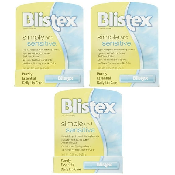 3 Pack - Blistex Simple and Sensitive Lip Moisturizer 0.15 oz Each