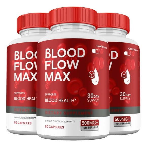 (3 Pack) Blood Flow Max Capsules, High Potency BloodFlow Pills, All Natural Formula for Men, Max+ Supplement, 3 Months Supply
