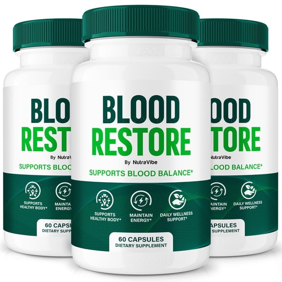 (3 Pack) Blood Restore  Original Formula with a Clean Blend to Support Healthy Circulation, Natural Energy & Balanced Levels | Just 2 Easy-to-Swallow Pills Daily (180 Capsules)