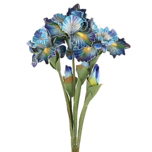 3-Pack Blue Artificial Iris Flowers with Flower Bud,17.7 Inch Faux Iris PU Bouquets Real Touch for Home/Wedding