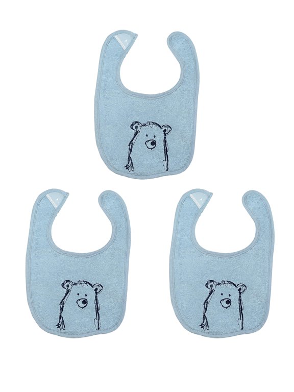 3-Pack Blue Baby Bear Bibs