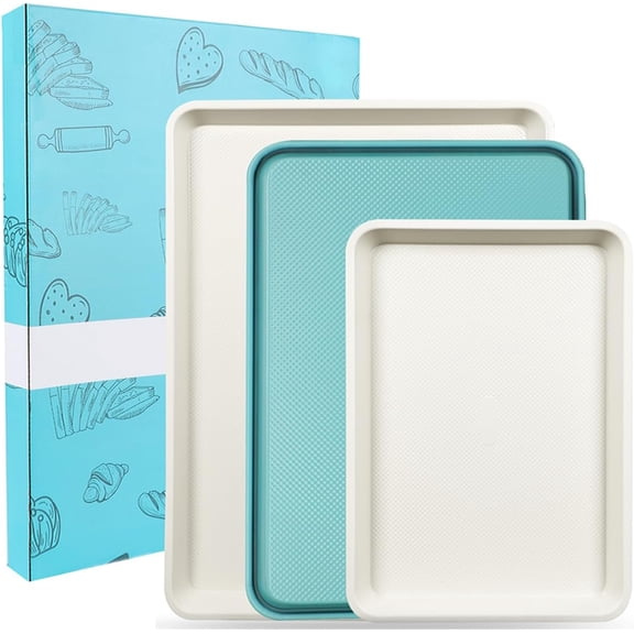 3-Pack Blue Ceramic-Coating Baking Sheet Pans, PFOA/PFOS/PTFE-Free Nonstick Cookie Sheet Trays, 0.8mm Thick Heavy Duty, with Diamond Texture, Replacement Toaster Oven Tray for Everyday Baking
