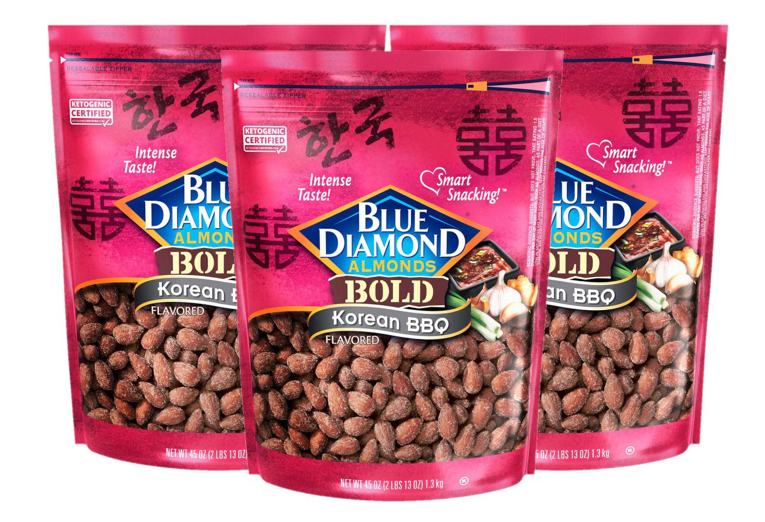 3 Pack Blue Diamond Almonds Bold, Korean BBQ, 45 oz