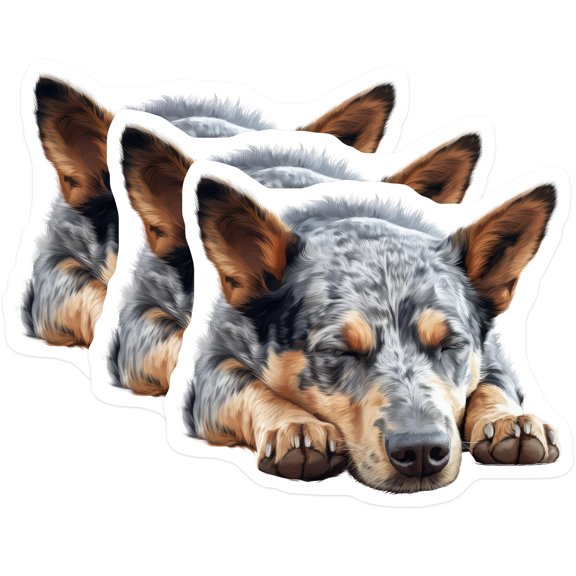 (3 Pack) Blue Heeler Decals - Sleeping Dog Decal - Australian Cattle Dog Laptop Decals - 3 Inches On Longest Side - Easy Peel & Apply - Made in USA - 3MCS8600