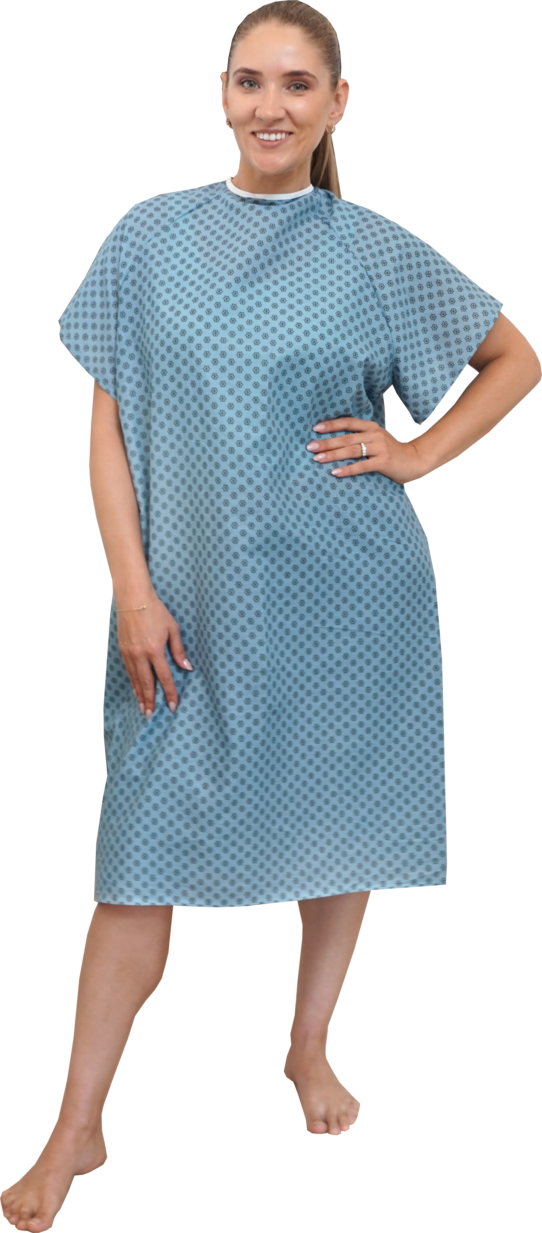 DMI Hospital Medical Gown with Snaps on Shoulders, Blue