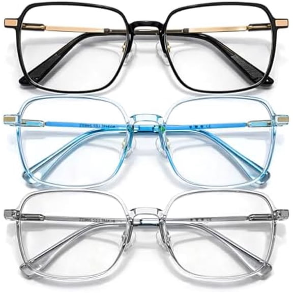3 Pack Blue Light Blocking Glasses Unisex Square Frame Computer Gaming Office Screen Use