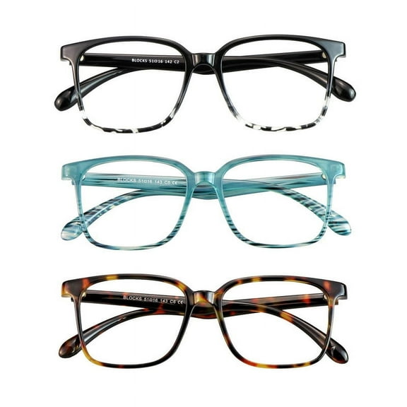 3 Pack Blue Light Blocking Glasses for Women or Men, Anti Eyestrain Dry Eyes, Headaches and Blurry Vision, Instantly Blocks Glare from Computers and Phone Screens (Black White+Slateblue+Tortoise)
