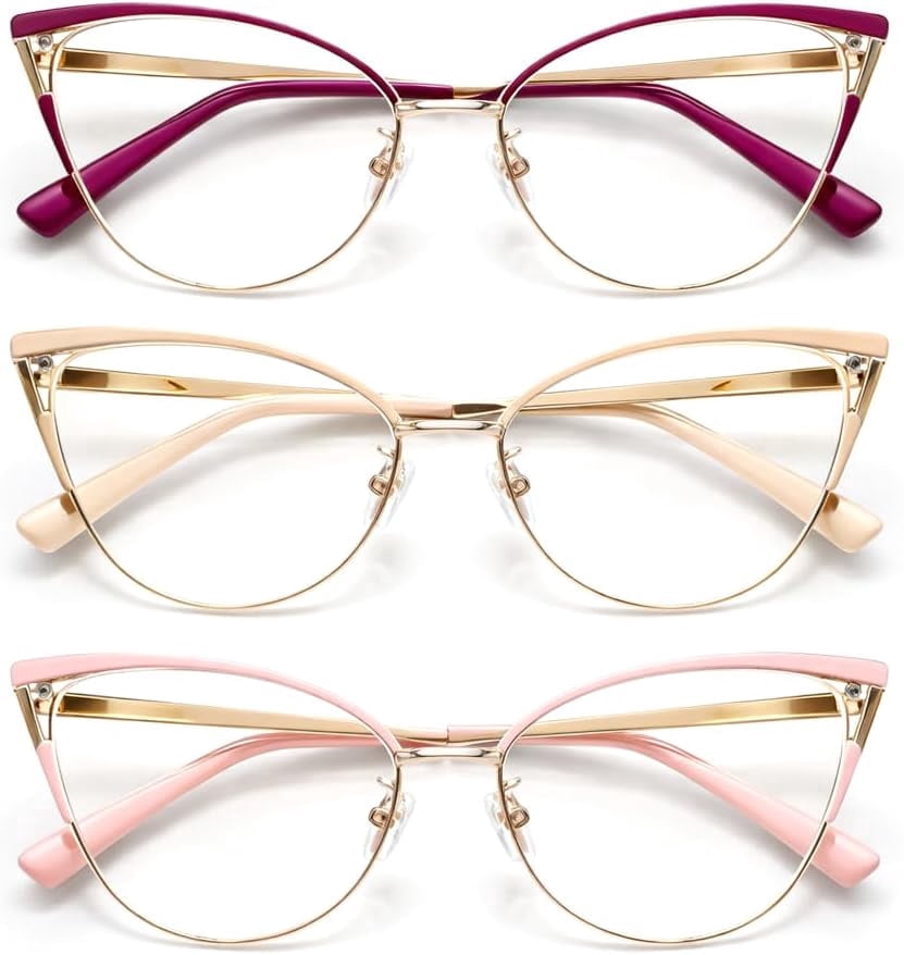 3 Pack Blue Light Blocking Glasses Women Men Cat Eye Metal  display picture 3