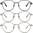 thumbnail image 1 of 3 Pack Blue Light Blocking Glasses Women Men Metal Round Frame Computer Laptop Gaming Office,3pcs,0x, 1 of 6