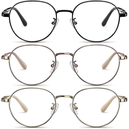 3 Pack Blue Light Blocking Glasses Women Men Metal Round Frame Computer Laptop Gaming Office,3pcs,0x