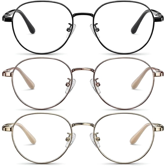 3 Pack Blue Light Blocking Glasses Women Men Metal Round Frame Computer Laptop Gaming Office,3pcs,0x