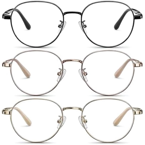 3 Pack Blue Light Blocking Glasses Women Men Metal Round Frame Computer Laptop Gaming Office