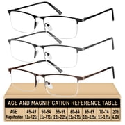 3 Pack Blue Light Blocking Reading Glasses for Men, Stylish Half Frame Metal Computer Readers, Lightweight Spring Hinge Eyeglasses Anti Eyestrain/Glare/UV Mix Color, Black+Grey+Brown, 1.25