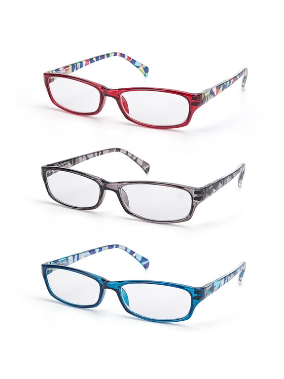 3 Pack Blue Light Blocking Reading Glasses for Women, Spring Hinge, 3 colors, Anti Eyestrain, +2.00