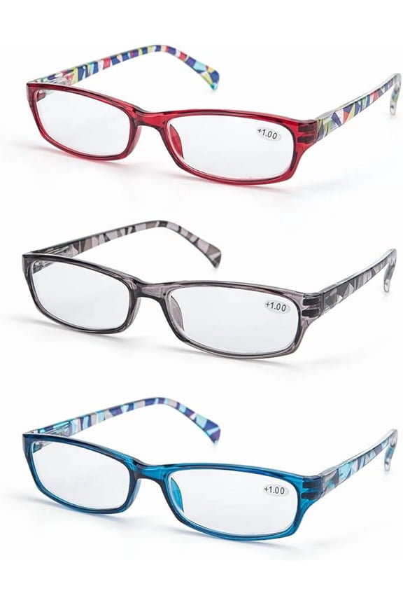 3 Pack Blue Light Blocking Reading Glasses for Women, Spring Hinge, 3 colors, Anti Eyestrain, +2.00