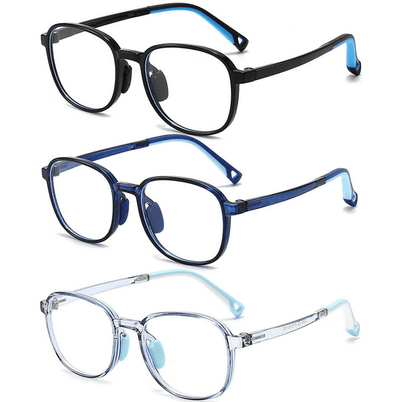 3 Pack Blue Light Glasses for Kids Blue Light Blocking Glasses for Girls Boys Computer Gaming Screen Glasses, Anti Glare Eyestrain Teen Fashion Glasses Age 3-10