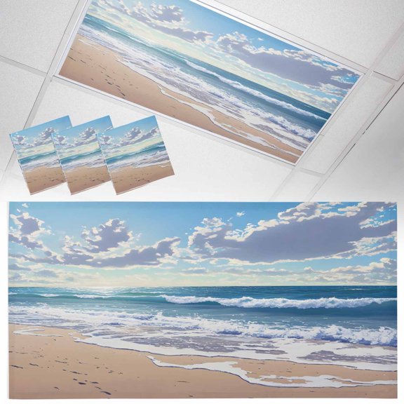 3 Pack Blue Ocean Fluorescent Light Covers for Ceiling Lights Waves Beach Cloudy Sky Nature Seaside Scenery Magnetic Ceiling Light Covers Overhead Light Filters for Office Classroom Home