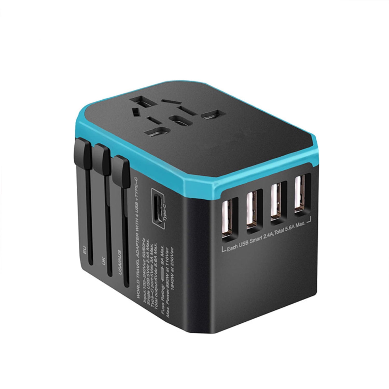 3 Pack,Blue,Universal Travel Adapter One International Wall Charger AC Plug Adaptor with 5.6A Smart Power and 3.0A USB Type-C for Over 200 Countries Type A/C/G/I (USA, UK, EU AUS)