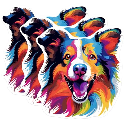 (3 Pack) Border Collie Decals - Colorful Dog Stickers - Laptop Decal - 3 Inches On Longest Side - Easy Peel & Apply - Made in USA - 3MCS0819