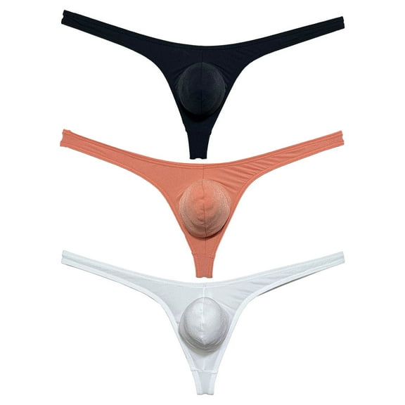 3 Pack Botmois Men's Thongs Pouch Bikini Tangas Underwear Mini Bottoms Briefs Spandex Low-rise T-back Underpants Black/White/Bean Pink L
