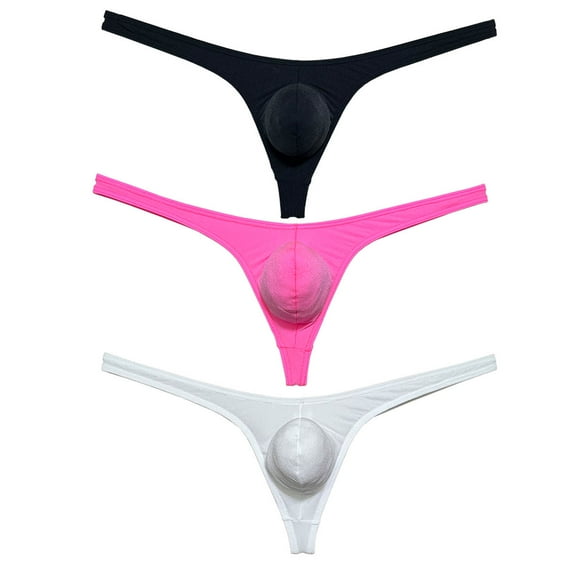 3 Pack Botmois Men's Thongs Pouch Bikini Tangas Underwear Mini Bottoms Briefs Spandex Low-rise T-back Underpants Black/White/Pink L