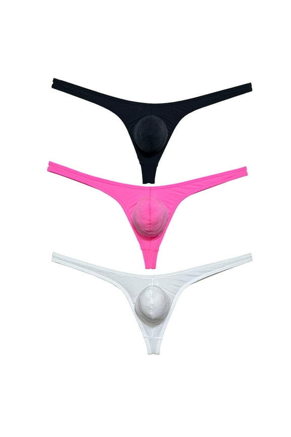 3 Pack Botmois Men's Thongs Pouch Bikini Tangas Underwear Mini Bottoms Briefs Spandex Low-rise T-back Underpants Black/White/Pink M