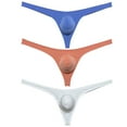 thumbnail image 1 of 3 Pack Botmois Men's Thongs Pouch Bikini Tangas Underwear Mini Bottoms Briefs Spandex Low-rise T-back Underpants Blue Gray/Bean Pink/White L, 1 of 4