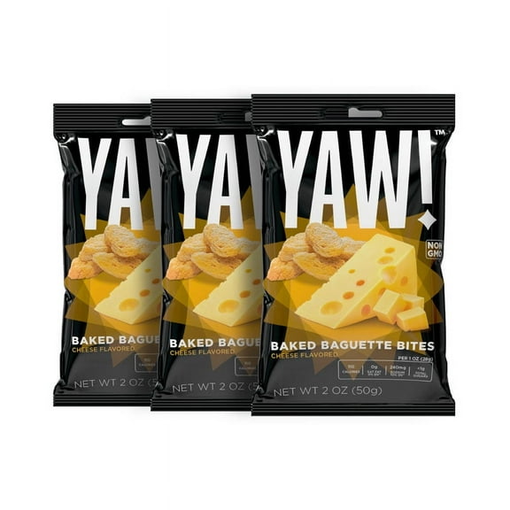YAW! 3 Pack Baked Baguette Bites Cheese Flavor 2oz each (6oz)