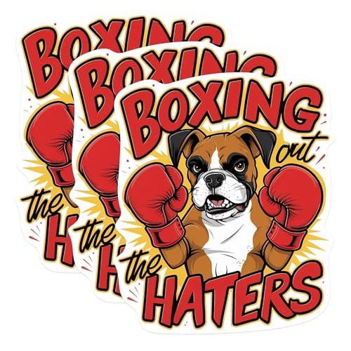 (3 Pack) Boxer Dog Decals - Boxing Out Haters - Funny Dog Stickers - 3 Inches On Longest Side - Easy Peel & Apply - Made in USA - 3MCS1025