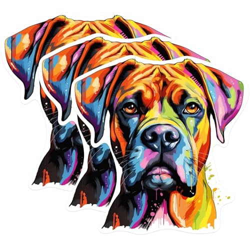 (3 Pack) Boxer Dog Decals - Colorful Dog Portrait - Pet Lover Decal - 3 Inches On Longest Side - Easy Peel & Apply - Made in USA - 3MCS0667