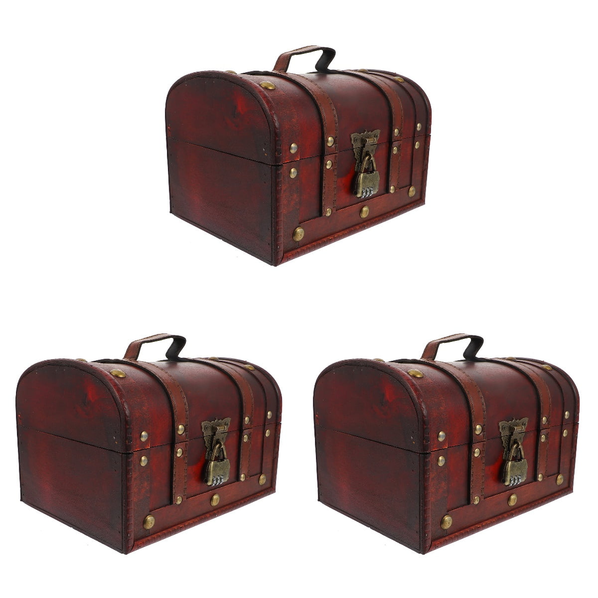 Set of 3 Small Vintage Wooden Treasure Chest Boxes