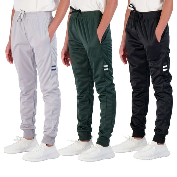 Real Essentials 3 Pack: Boy's Active Athletic Casual Jogger Sweatpants with Pockets