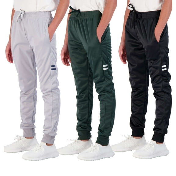 Real Essentials 3 Pack: Boy's Active Athletic Casual Jogger Sweatpants with Pockets