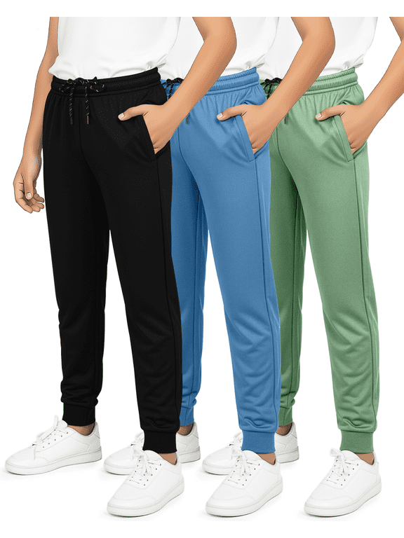 3 Pack: Boy's Mesh Jogger Sweatpants - Youth Kids Baseball Football Athletic Pants with Pockets