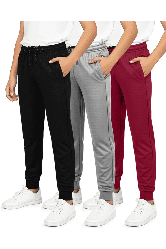 3 Pack: Boy's Mesh Jogger Sweatpants - Youth Kids Baseball Football Athletic Pants with Pockets