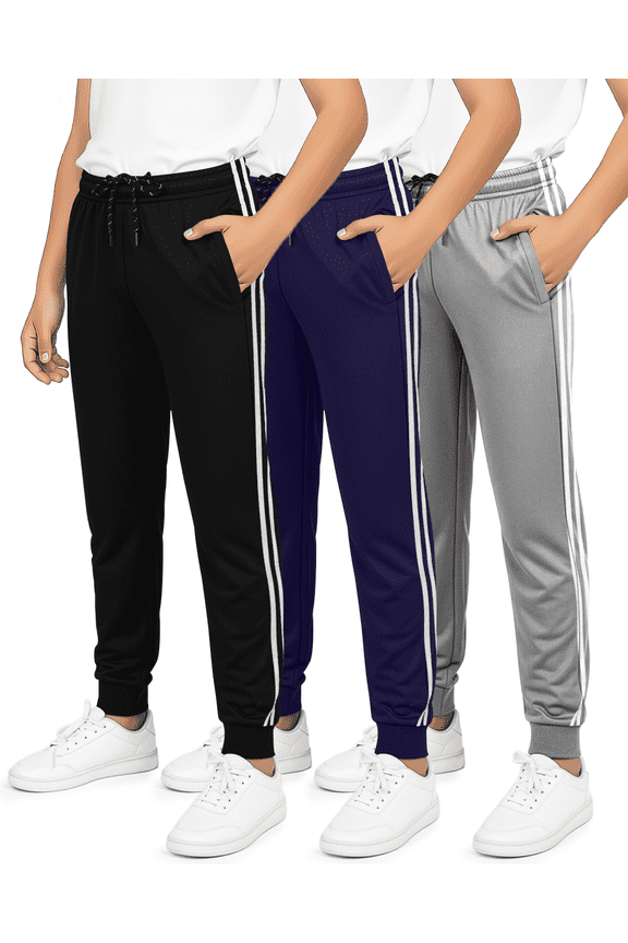 3 Pack: Boy's Mesh Jogger Sweatpants - Youth Kids Baseball Football Athletic Pants with Pockets