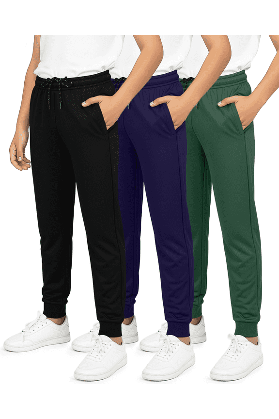 3 Pack: Boy's Mesh Jogger Sweatpants - Youth Kids Baseball Football Athletic Pants with Pockets