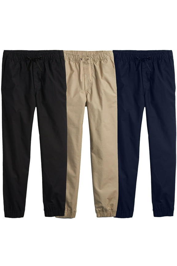 3-Pack Boy's Slim Fitting Cotton Stretch Classic Twill Joggers