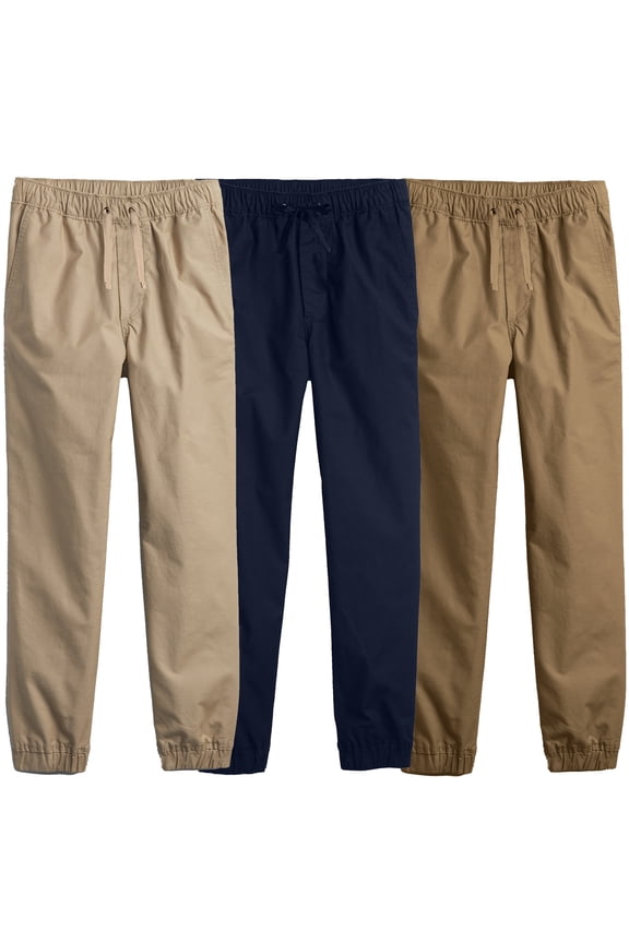 3-Pack Boy's Slim Fitting Cotton Stretch Classic Twill Joggers