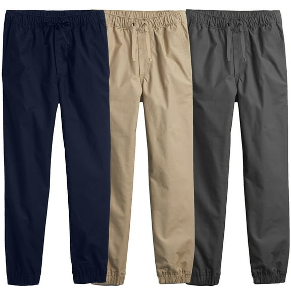 3-Pack Boy's Slim Fitting Cotton Stretch Classic Twill Joggers