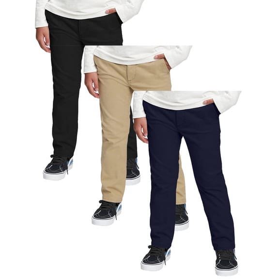 3 Pack Boy's Stretch Slim Fit School Uniform Chino Pants