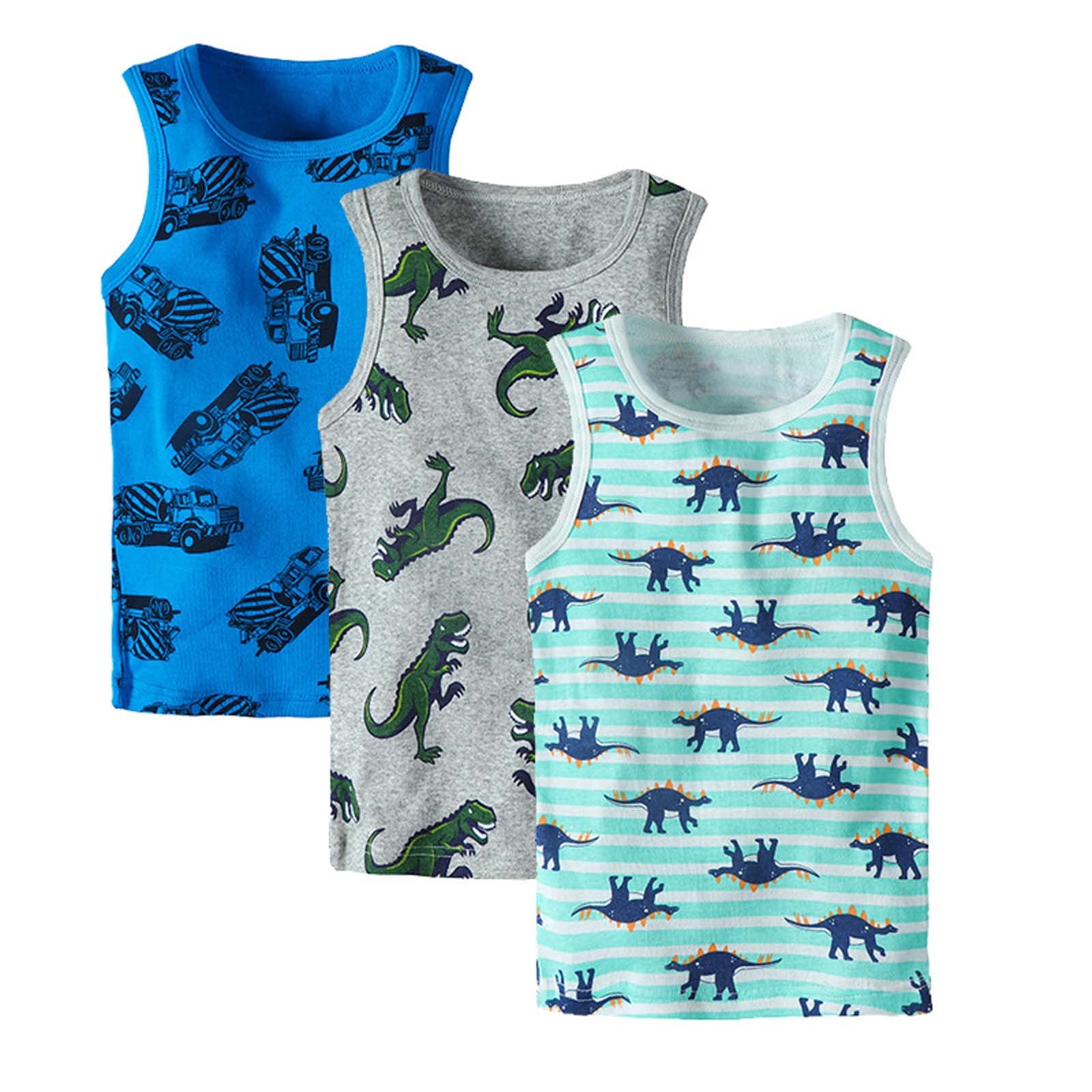 3 Pack Boys Cartoon Tank Tops Girls Cotton Undershirts Crew Neck Casual ...