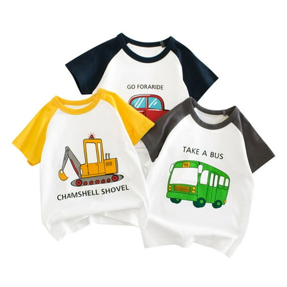 3-Pack Boys' Dinosaur Short Sleeve Crewneck T-Shirts Top Tee Size 2-6 Years