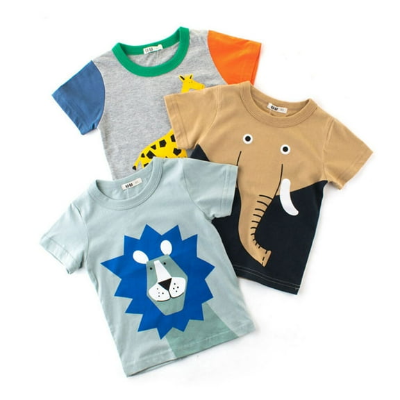 3-Pack Boys' Dinosaur Short Sleeve Crewneck T-Shirts Top Tee Size 2-6 Years