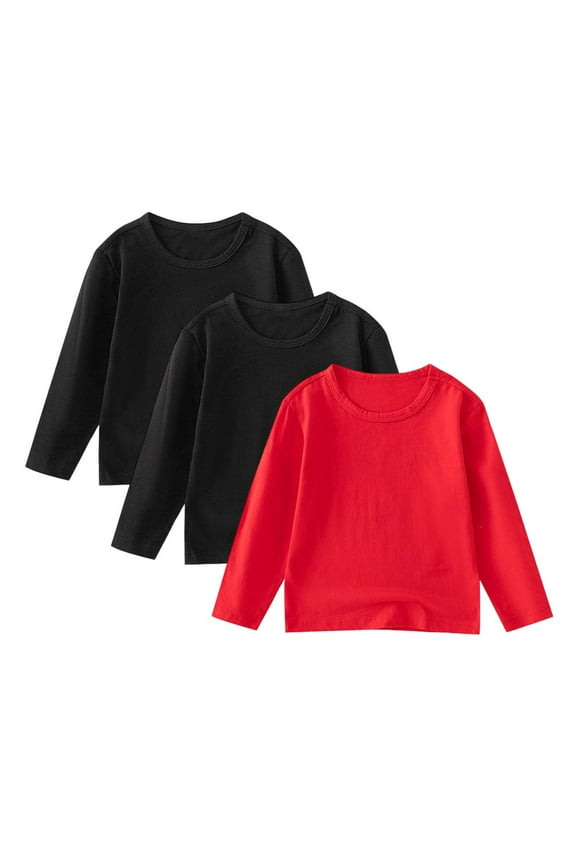 3 Pack Boys Long Sleeve Shirts Girls Cotton Crewneck T-Shirts Kids Basic Soft Long Sleeve Tees Top 1-11 Years Kids T-Shirt