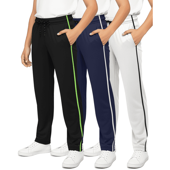 Real Essentials 3 Pack: Boys' Mesh Open Bottom Active Sweatpants with Pockets & Drawstring