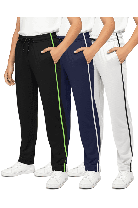 3 Pack: Boys' Mesh Open Bottom Active Sweatpants with Pockets & Drawstring