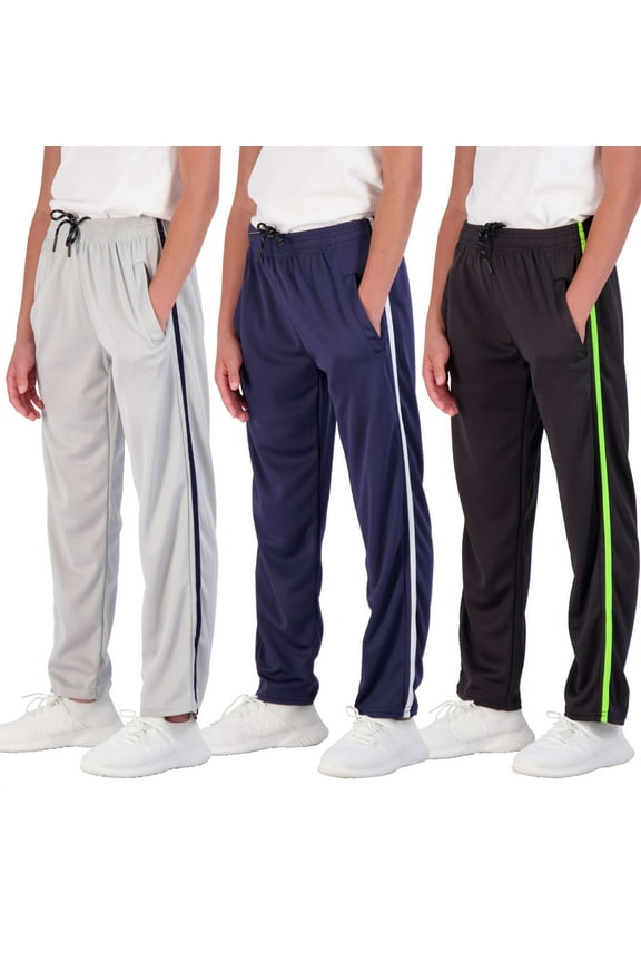 3 Pack: Boys' Mesh Open Bottom Active Sweatpants with Pockets & Drawstring