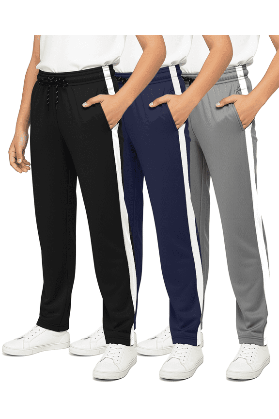 3 Pack: Boys' Mesh Open Bottom Active Sweatpants with Pockets & Drawstring